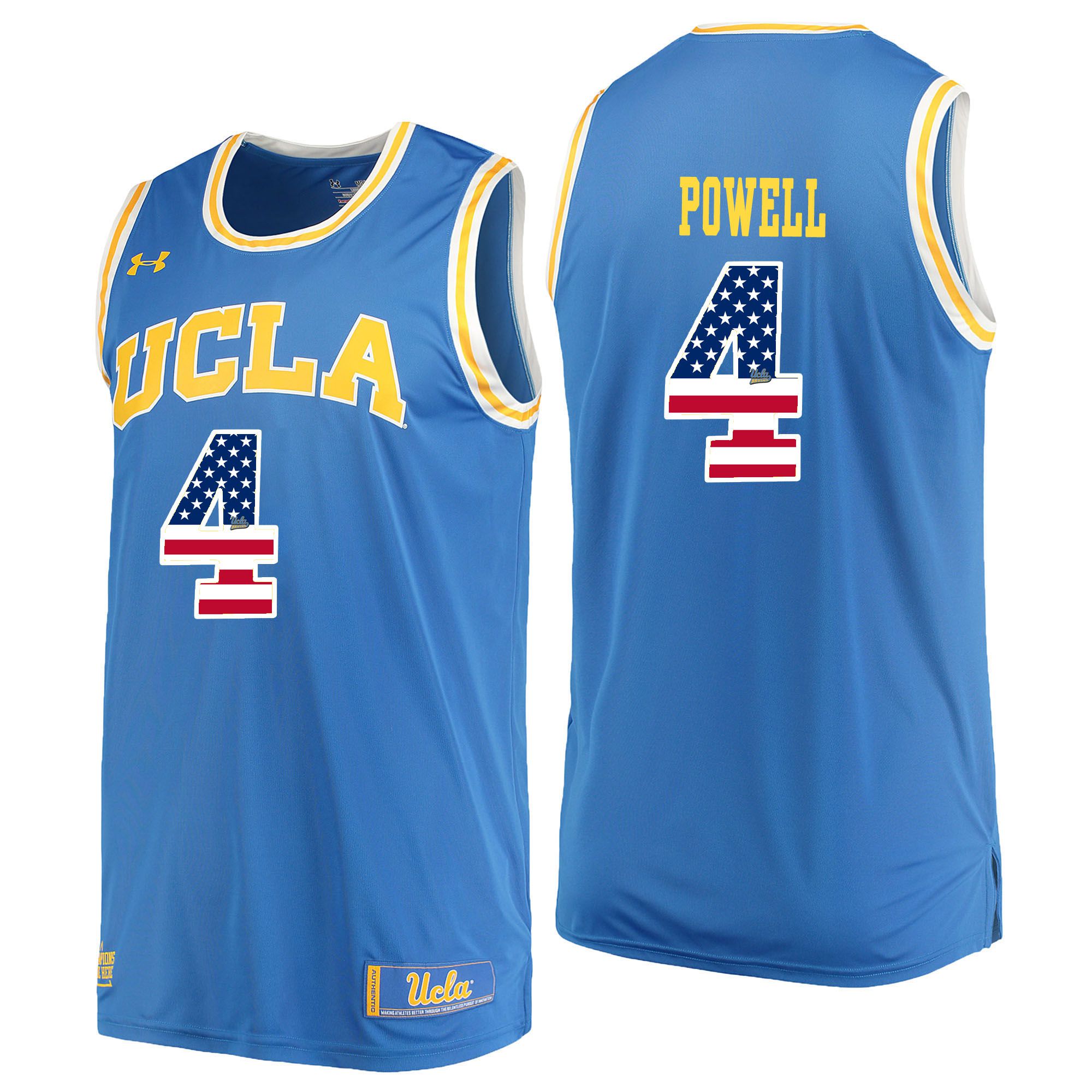 Men UCLA UA #4 Powell Light Blue Flag Customized NCAA Jerseys